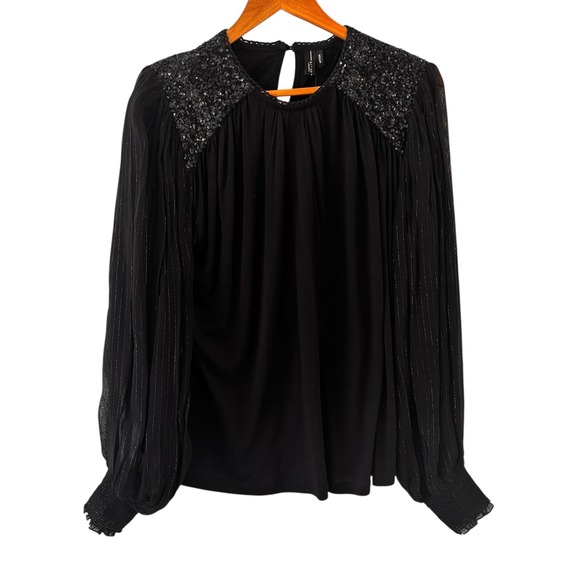 Blank London Tops - Blank London Shirt Womens Medium Black Sequin Sheer Sleeve Party Top Blouse